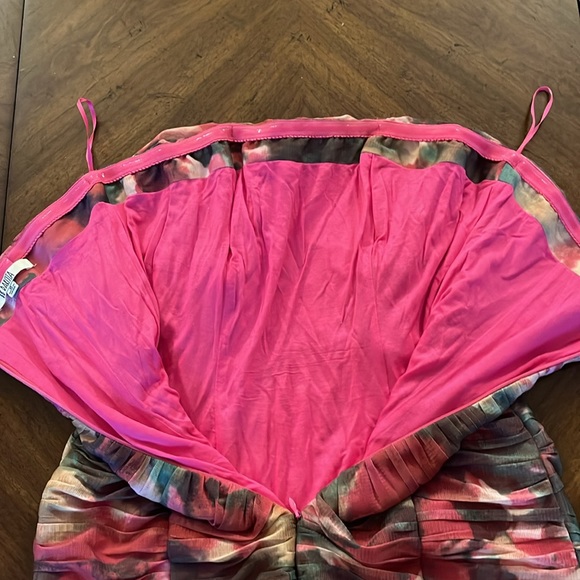 Strapless Bodycon Mini Abstract Floral Ruched Tulle Sz 0 - Picture 10 of 11